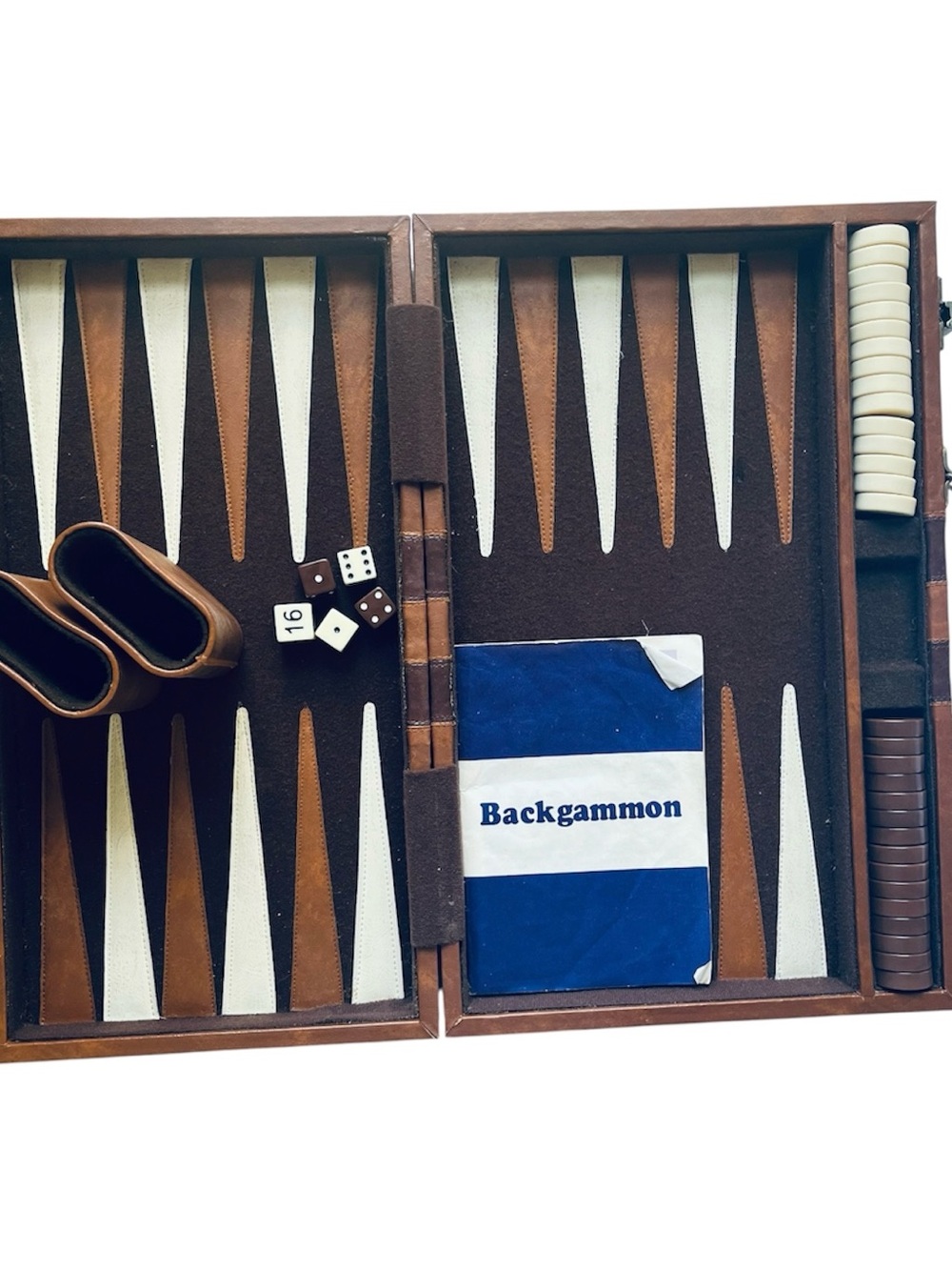 Vintage Faux Leather Backgammon
Set Briefcase - Complete with Rulebook & Dice